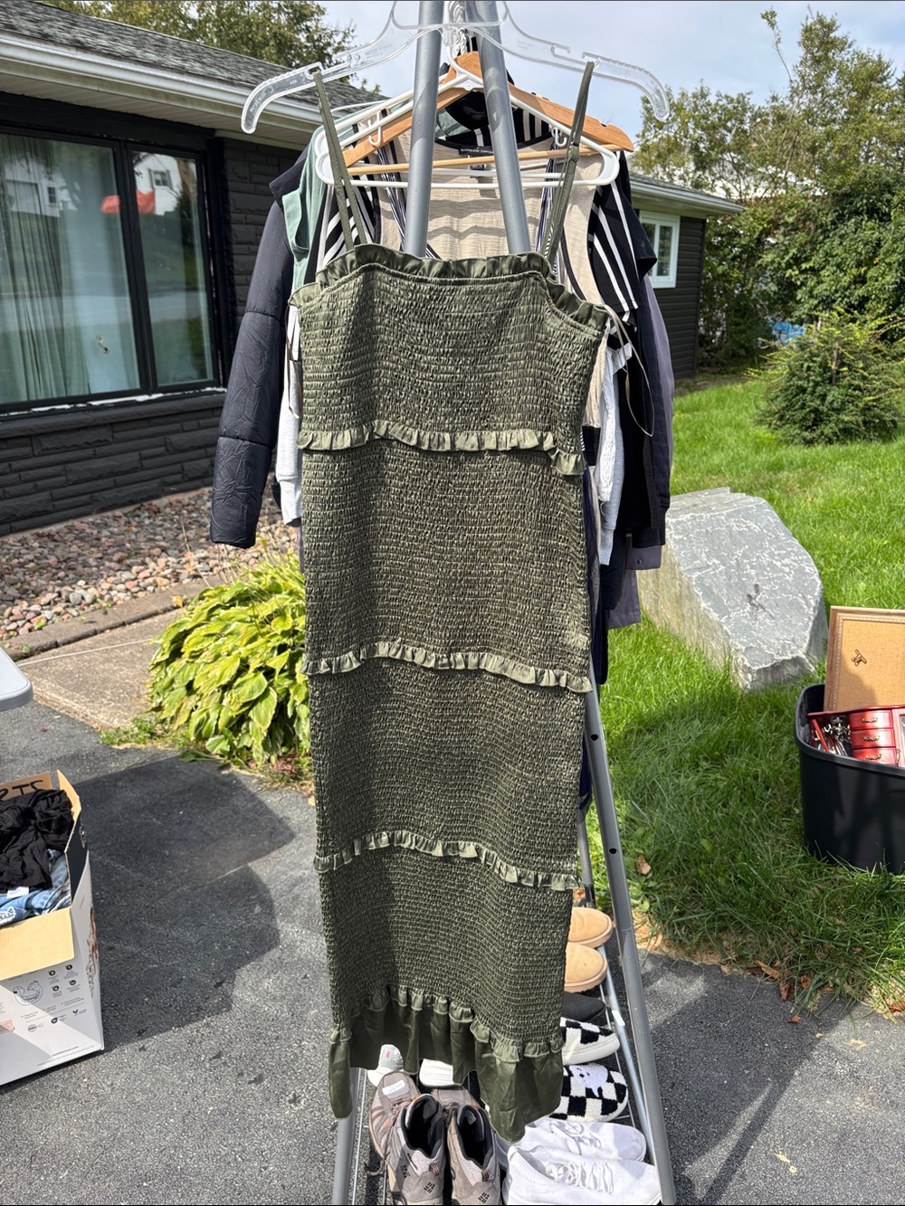 Mable Olive Green Maternity Dress with Ruffle Tiers